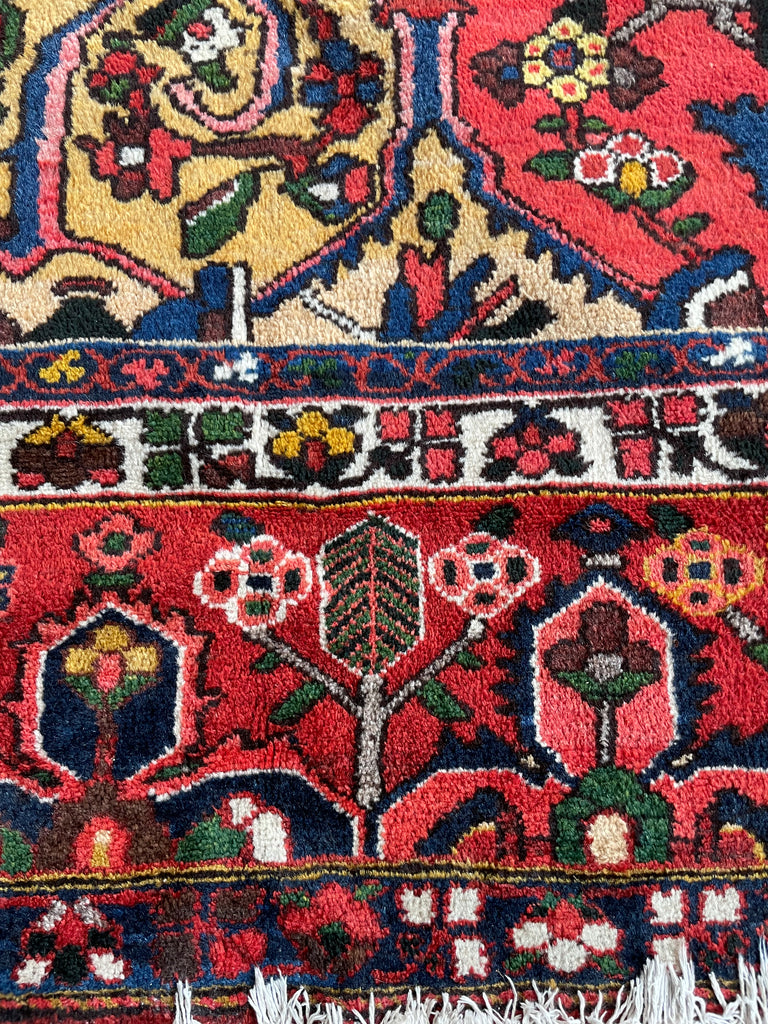 LIVELY COLORFUL Palace Size Vintage BEAUTY with Tribal & Old-World Charm | Strawberry, Watermelon, Saffron-Wheat, Blues, Greens, Grey, Taupe | 12.3 x 15.6