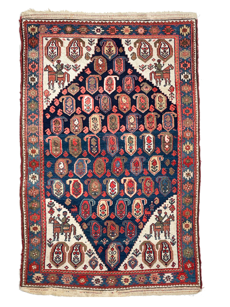 COLLECTOR'S PIECE - Antique Rug | 4-Horsemen Protecting the Seeds of Life Antique Rug | 4.4 x 6.10