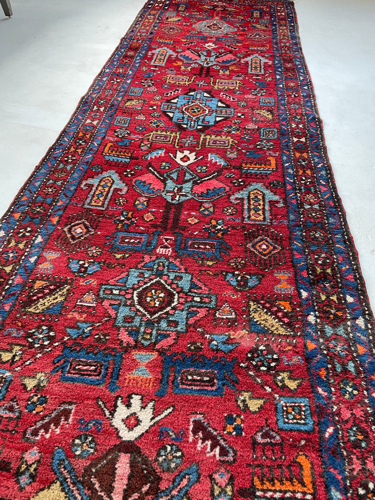 SOLD | UNBELIEVABLY CHARMING Vintage Tribal Runner with Nomadic Motifs & Gorgeous Colors | ~ 3.1 x 10.8