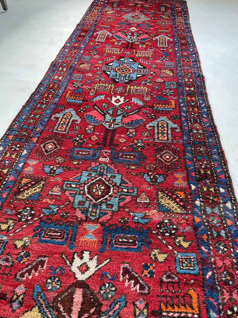 UNBELIEVABLY CHARMING Vintage Tribal Runner with Nomadic Motifs & Gorgeous Colors | ~ 3.1 x 10.8