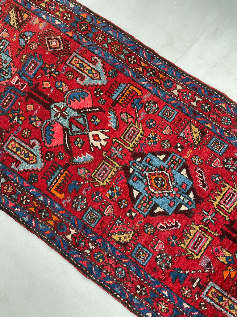 SOLD | UNBELIEVABLY CHARMING Vintage Tribal Runner with Nomadic Motifs & Gorgeous Colors | ~ 3.1 x 10.8