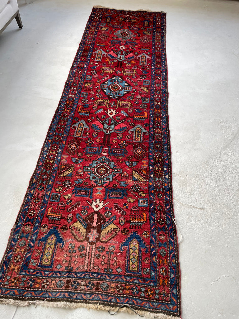SOLD | UNBELIEVABLY CHARMING Vintage Tribal Runner with Nomadic Motifs & Gorgeous Colors | ~ 3.1 x 10.8