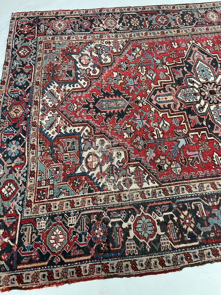RARE Medium "Pocket-Size" Antique Heriz | Strawberry, Smokey Charcoal & more | 6.7 x 9.1