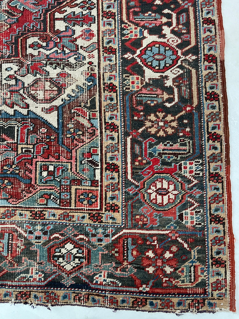RARE Medium "Pocket-Size" Antique Heriz | Strawberry, Smokey Charcoal & more | 6.7 x 9.1