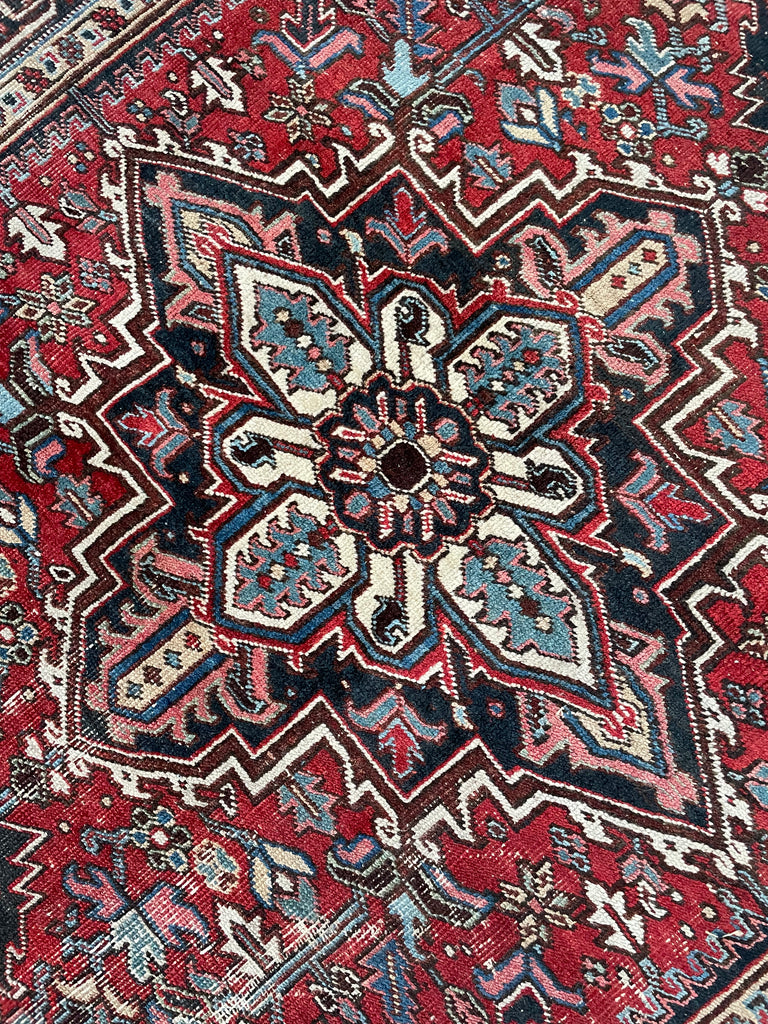 RARE Medium "Pocket-Size" Antique Heriz | Strawberry, Smokey Charcoal & more | 6.7 x 9.1