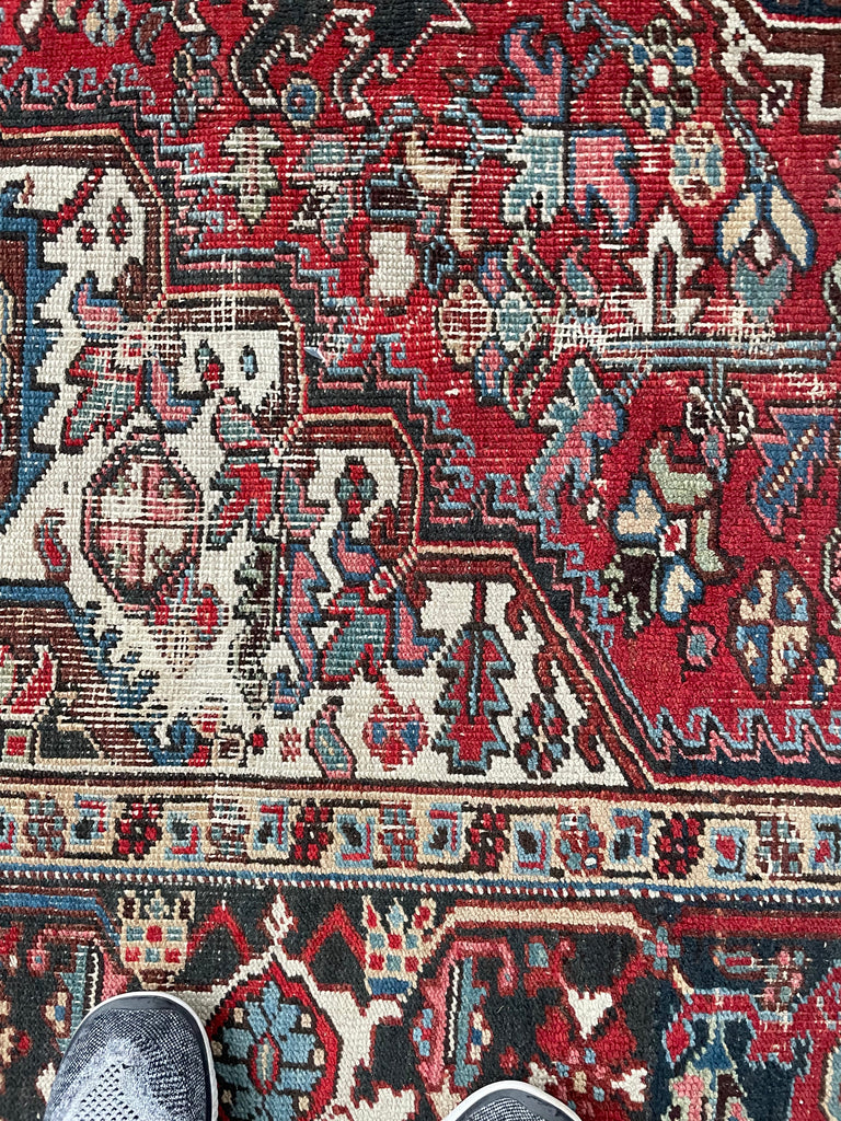 RARE Medium "Pocket-Size" Antique Heriz | Strawberry, Smokey Charcoal & more | 6.7 x 9.1