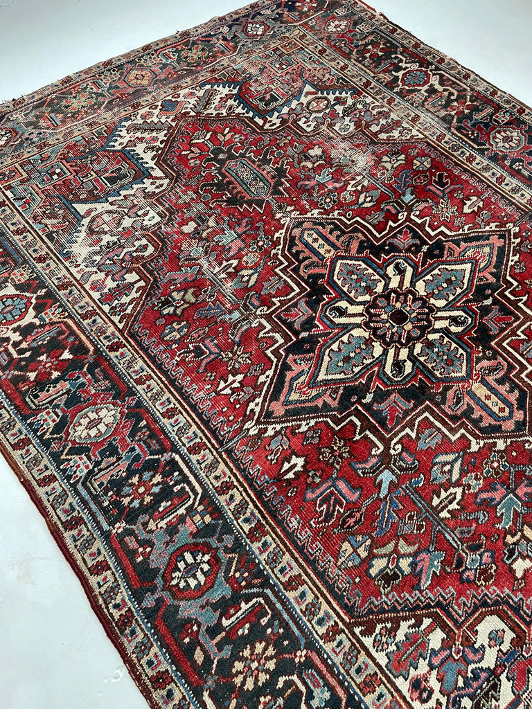 RARE Medium "Pocket-Size" Antique Heriz | Strawberry, Smokey Charcoal & more | 6.7 x 9.1