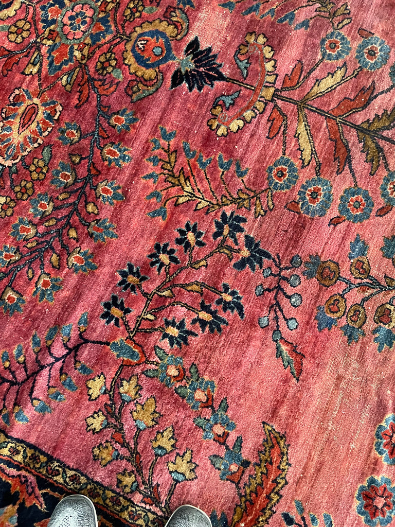 SOLD | ARTISTIC & MOODY Arabesque Antique Lilihan Sarouk | Variations of Plum, Peacock Blue, Caramel |  8.8 x 12.2