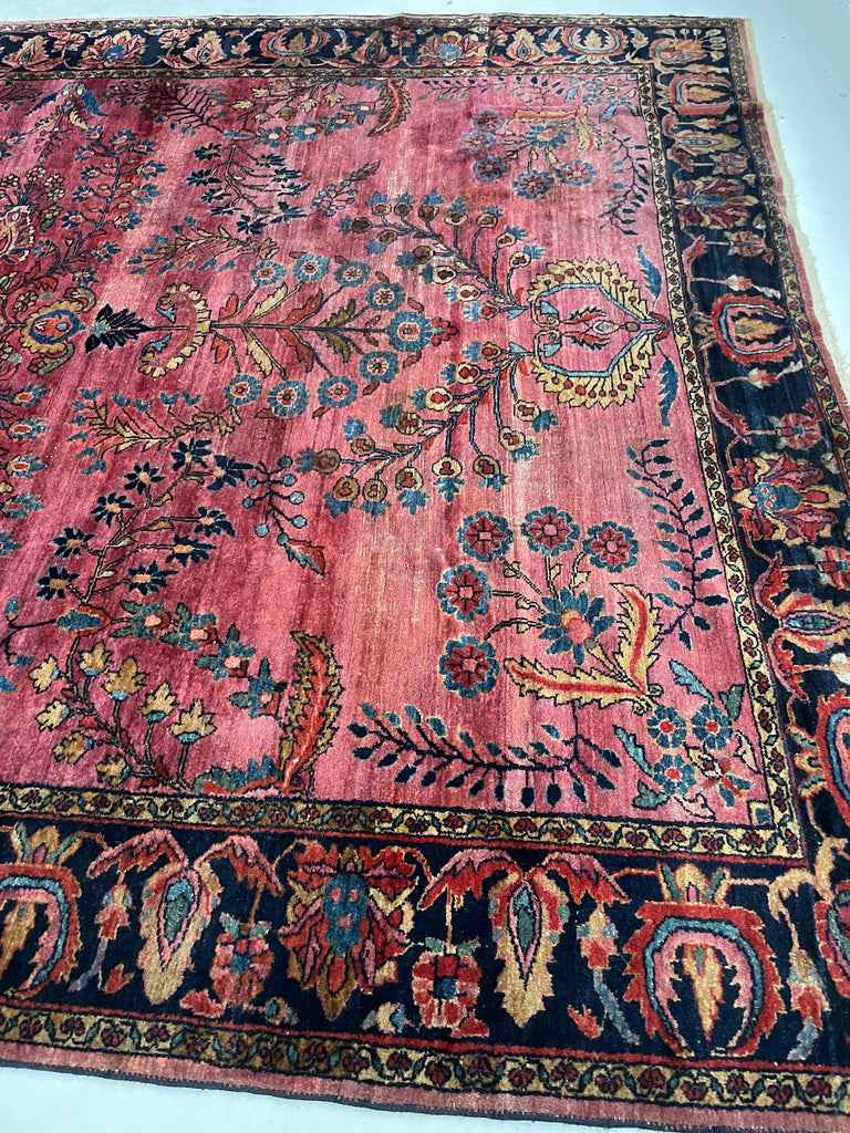 SOLD | ARTISTIC & MOODY Arabesque Antique Lilihan Sarouk | Variations of Plum, Peacock Blue, Caramel |  8.8 x 12.2
