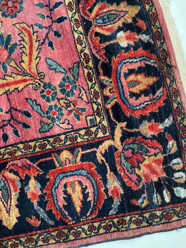 SOLD | ARTISTIC & MOODY Arabesque Antique Lilihan Sarouk | Variations of Plum, Peacock Blue, Caramel |  8.8 x 12.2