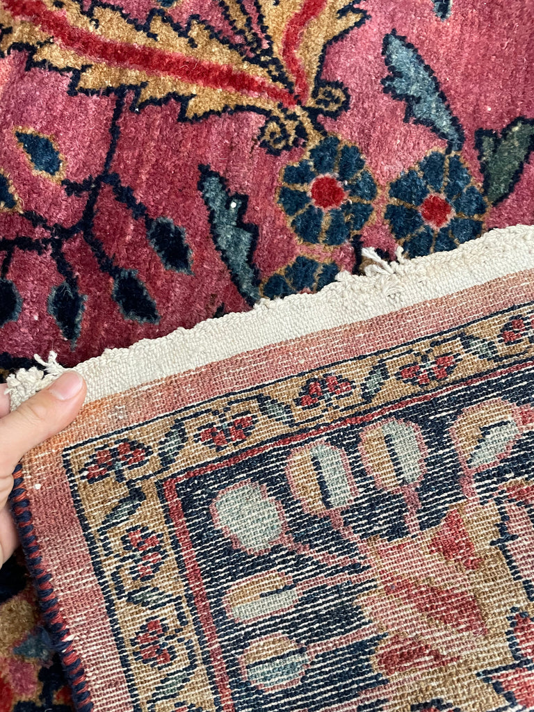 SOLD | ARTISTIC & MOODY Arabesque Antique Lilihan Sarouk | Variations of Plum, Peacock Blue, Caramel |  8.8 x 12.2