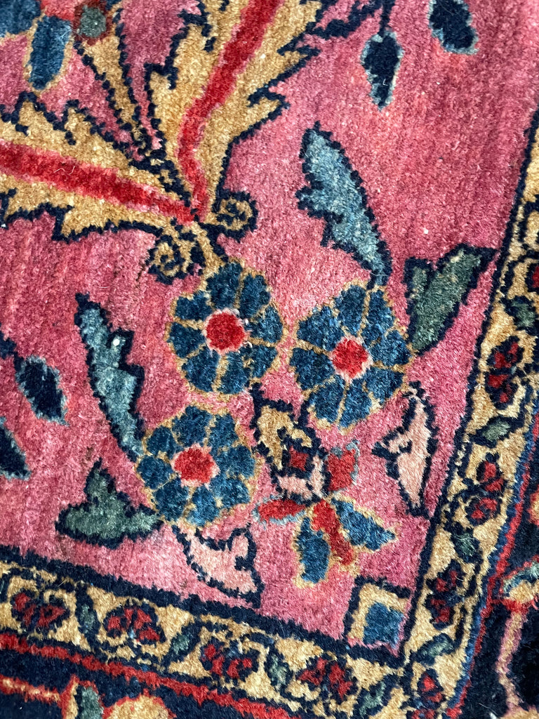 SOLD | ARTISTIC & MOODY Arabesque Antique Lilihan Sarouk | Variations of Plum, Peacock Blue, Caramel |  8.8 x 12.2