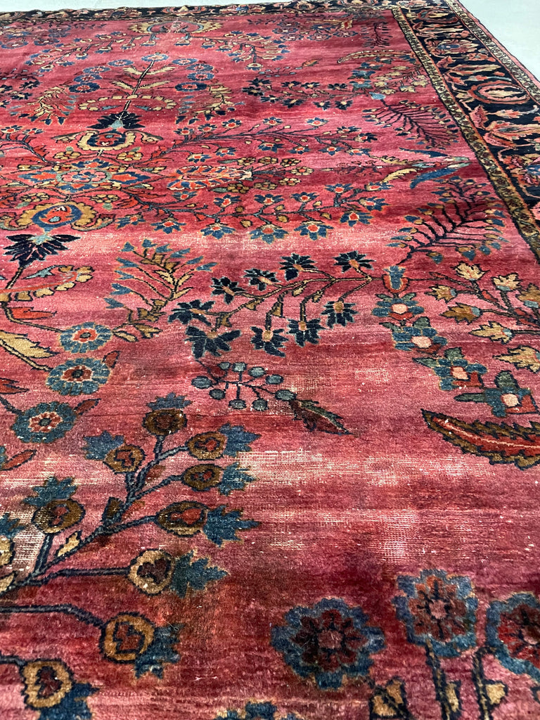 SOLD | ARTISTIC & MOODY Arabesque Antique Lilihan Sarouk | Variations of Plum, Peacock Blue, Caramel |  8.8 x 12.2