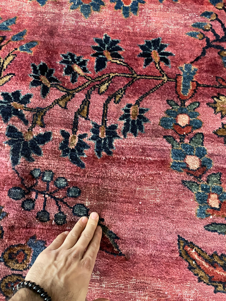 SOLD | ARTISTIC & MOODY Arabesque Antique Lilihan Sarouk | Variations of Plum, Peacock Blue, Caramel |  8.8 x 12.2