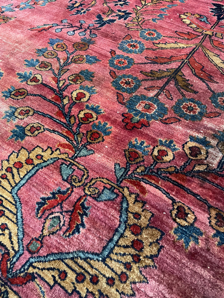 SOLD | ARTISTIC & MOODY Arabesque Antique Lilihan Sarouk | Variations of Plum, Peacock Blue, Caramel |  8.8 x 12.2