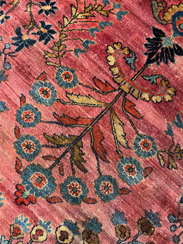 SOLD | ARTISTIC & MOODY Arabesque Antique Lilihan Sarouk | Variations of Plum, Peacock Blue, Caramel |  8.8 x 12.2