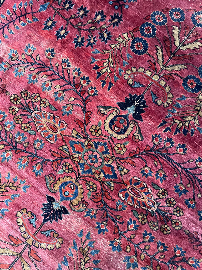 SOLD | ARTISTIC & MOODY Arabesque Antique Lilihan Sarouk | Variations of Plum, Peacock Blue, Caramel |  8.8 x 12.2