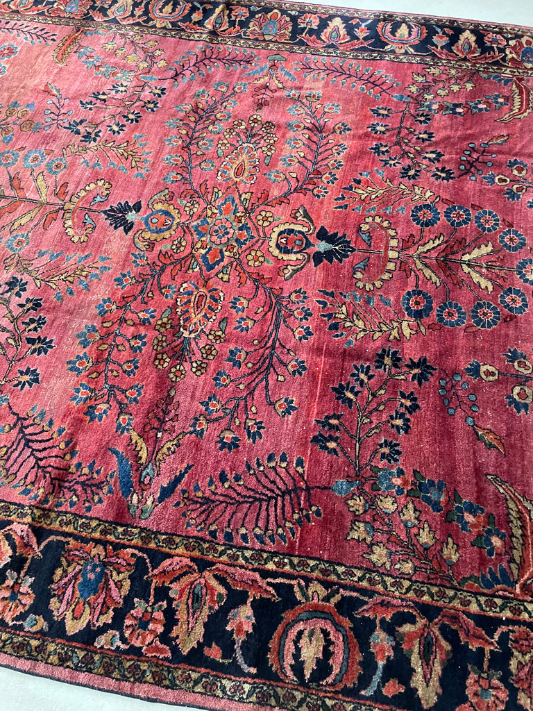 SOLD | ARTISTIC & MOODY Arabesque Antique Lilihan Sarouk | Variations of Plum, Peacock Blue, Caramel |  8.8 x 12.2