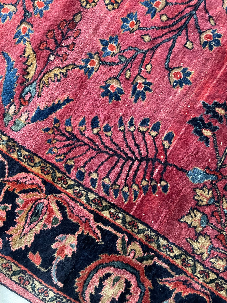 SOLD | ARTISTIC & MOODY Arabesque Antique Lilihan Sarouk | Variations of Plum, Peacock Blue, Caramel |  8.8 x 12.2