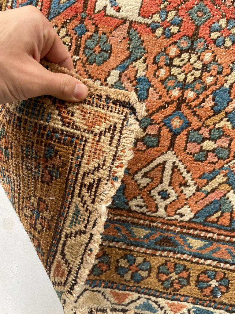 SOLD | LOVELY Narrow Antique Heriz/Meshkin Runner | Soft Rust, Camel, French Blue | 2.9 x 9.3