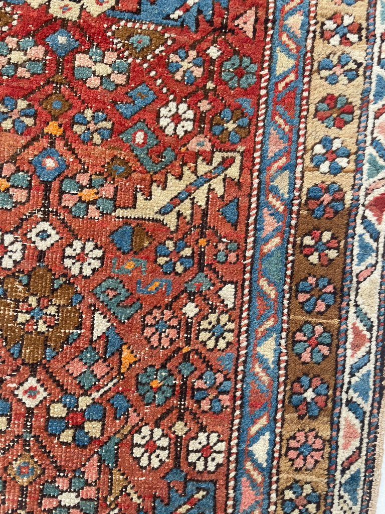 SOLD | LOVELY Narrow Antique Heriz/Meshkin Runner | Soft Rust, Camel, French Blue | 2.9 x 9.3