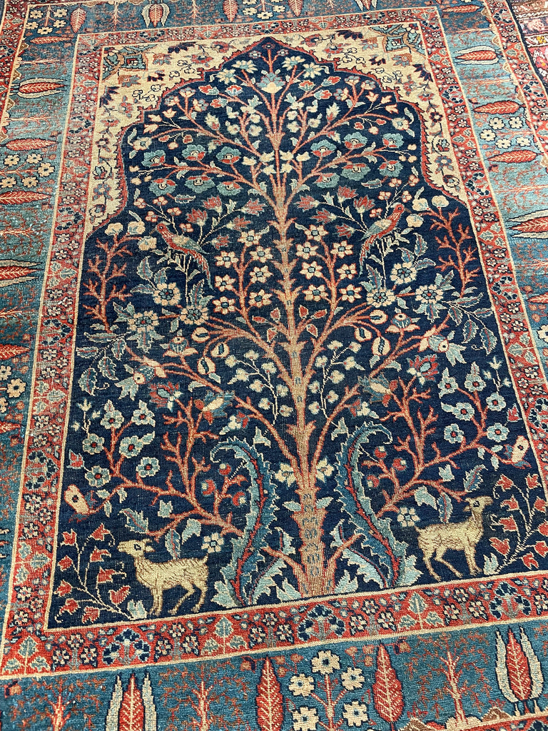 RESERVED FOR MELISSA*** AMAZING POMEGRANATE Tree of Life | Incredible Blues, Camel, Beige with Deer & Birds | 4.7 x 6.1