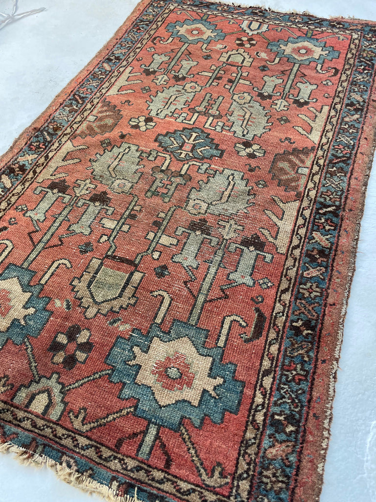 SOLD | Mystical Antique Rug | Earthy Terracotta & Corals with Seafoam & Ice | 2.8 x 4.6