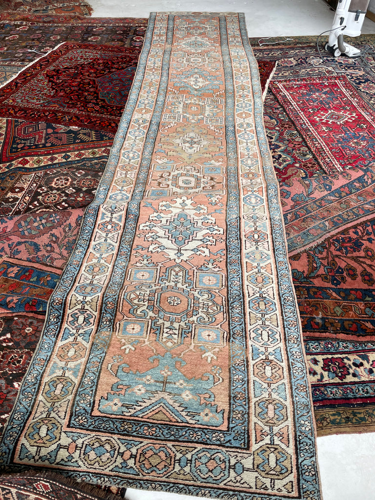 SOLD | DREAMY Antique Runner | Soft Terracotta, Ice-Blue, Beige, Camel |  3.3 x 14.8