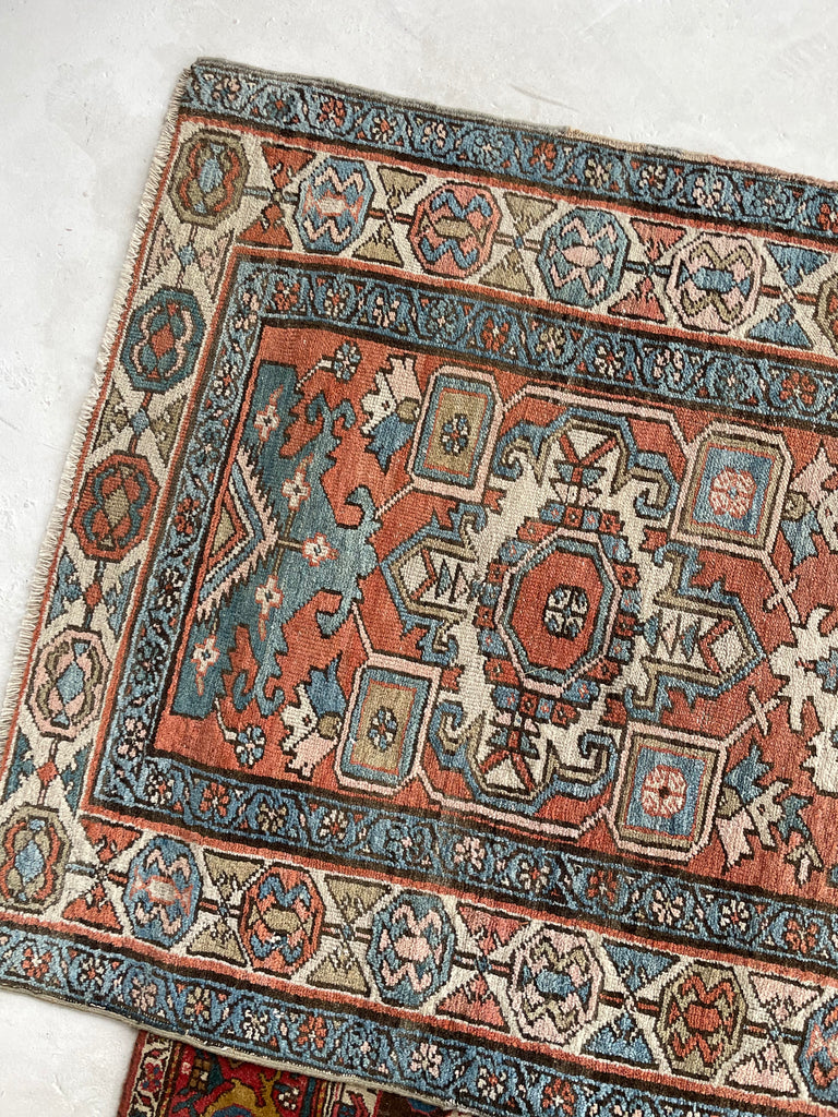 SOLD | DREAMY Antique Runner | Soft Terracotta, Ice-Blue, Beige, Camel |  3.3 x 14.8