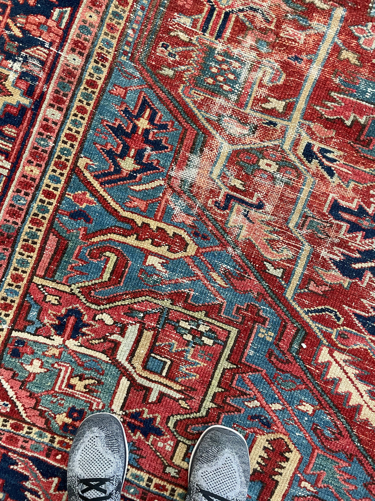 SOLD | MOODY & BEAUTIFUL Antique Heriz | Timeless Colors with Unique Lighting Leaf/Feather Motifs | ~ 8 x 11.2