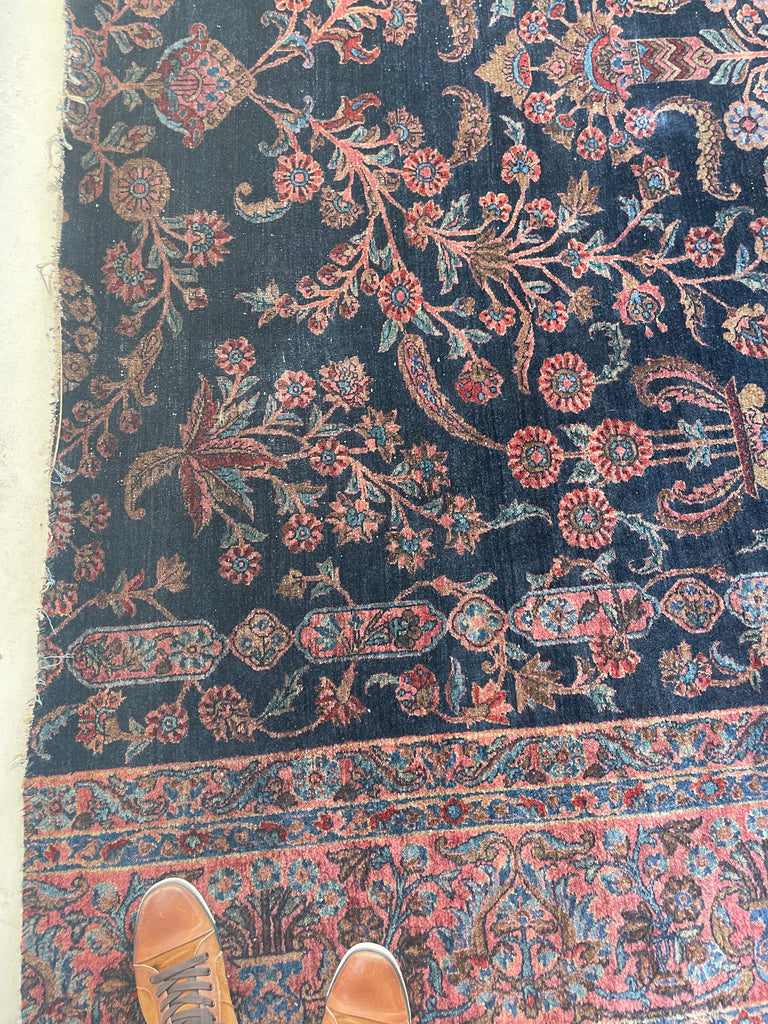 SOLD | MAMMOTH BALLROOM Size Antique Ralph Lauren Vibe | Luxurious & Velvety Botanical Navy & Pink | 11.3 x 19.4