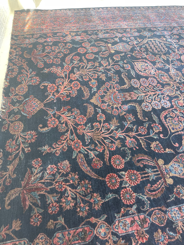 SOLD | MAMMOTH BALLROOM Size Antique Ralph Lauren Vibe | Luxurious & Velvety Botanical Navy & Pink | 11.3 x 19.4