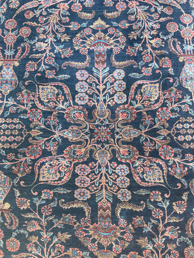 SOLD | MAMMOTH BALLROOM Size Antique Ralph Lauren Vibe | Luxurious & Velvety Botanical Navy & Pink | 11.3 x 19.4