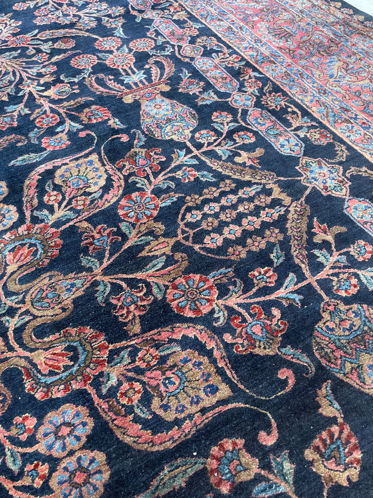 SOLD | MAMMOTH BALLROOM Size Antique Ralph Lauren Vibe | Luxurious & Velvety Botanical Navy & Pink | 11.3 x 19.4