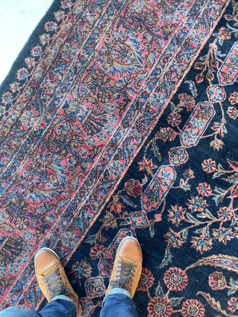SOLD | MAMMOTH BALLROOM Size Antique Ralph Lauren Vibe | Luxurious & Velvety Botanical Navy & Pink | 11.3 x 19.4