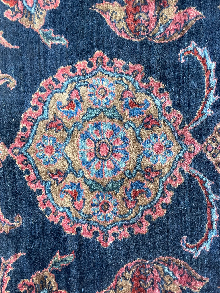 SOLD | MAMMOTH BALLROOM Size Antique Ralph Lauren Vibe | Luxurious & Velvety Botanical Navy & Pink | 11.3 x 19.4