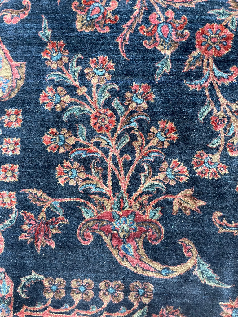 SOLD | MAMMOTH BALLROOM Size Antique Ralph Lauren Vibe | Luxurious & Velvety Botanical Navy & Pink | 11.3 x 19.4