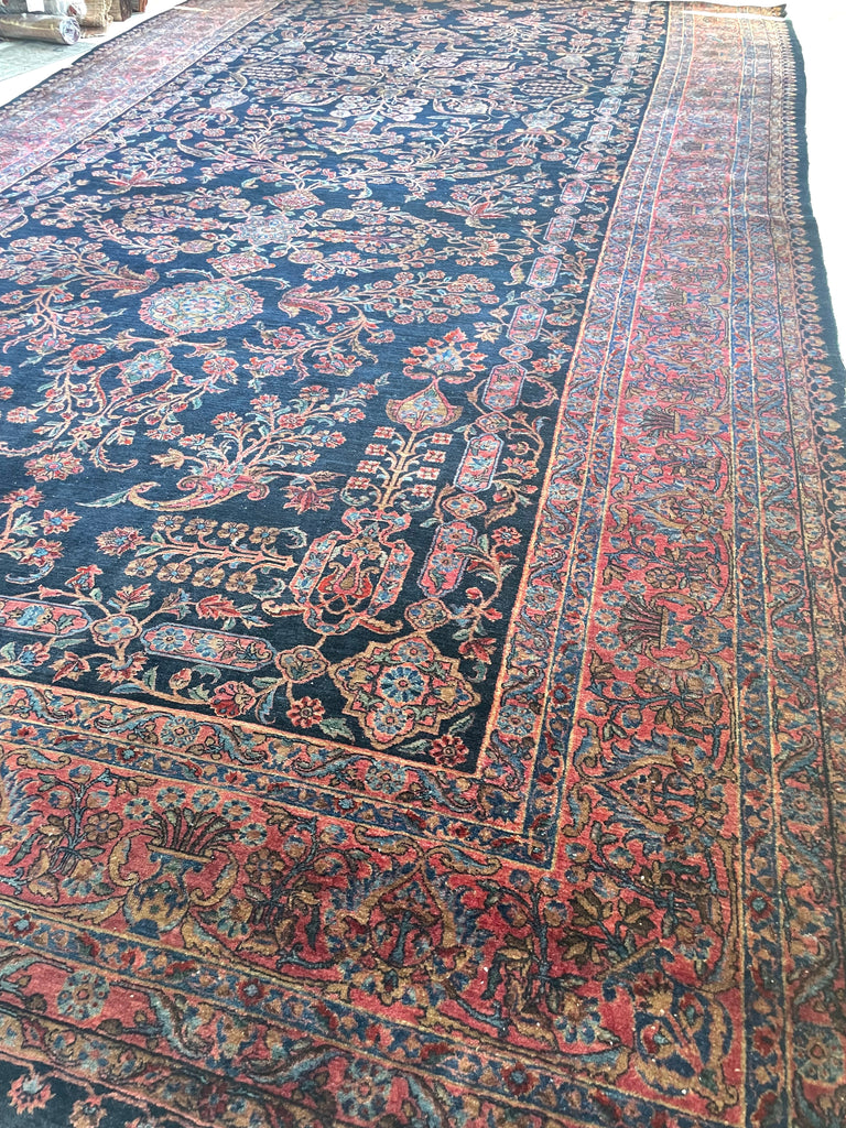 SOLD | MAMMOTH BALLROOM Size Antique Ralph Lauren Vibe | Luxurious & Velvety Botanical Navy & Pink | 11.3 x 19.4