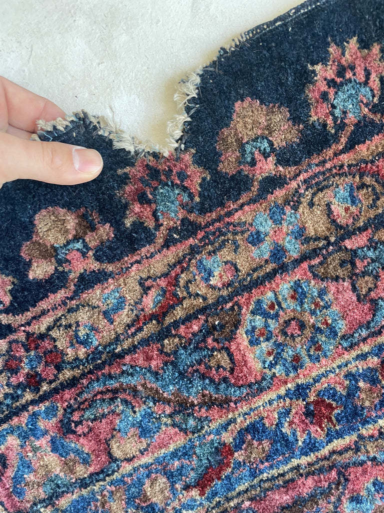 SOLD | MAMMOTH BALLROOM Size Antique Ralph Lauren Vibe | Luxurious & Velvety Botanical Navy & Pink | 11.3 x 19.4