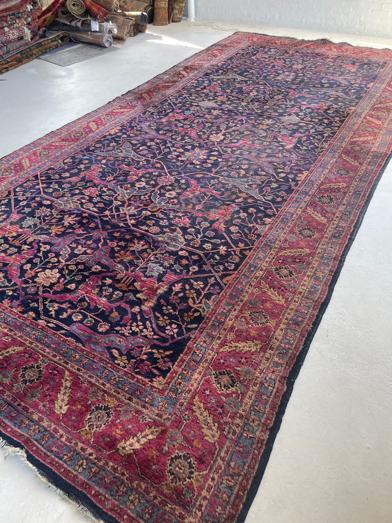 RARE Size Semi-Antique Kelleh Garrus Design | Berry, Plum, Indigo, with Gorgeous Highlight Colors | 7.9 x 16.3