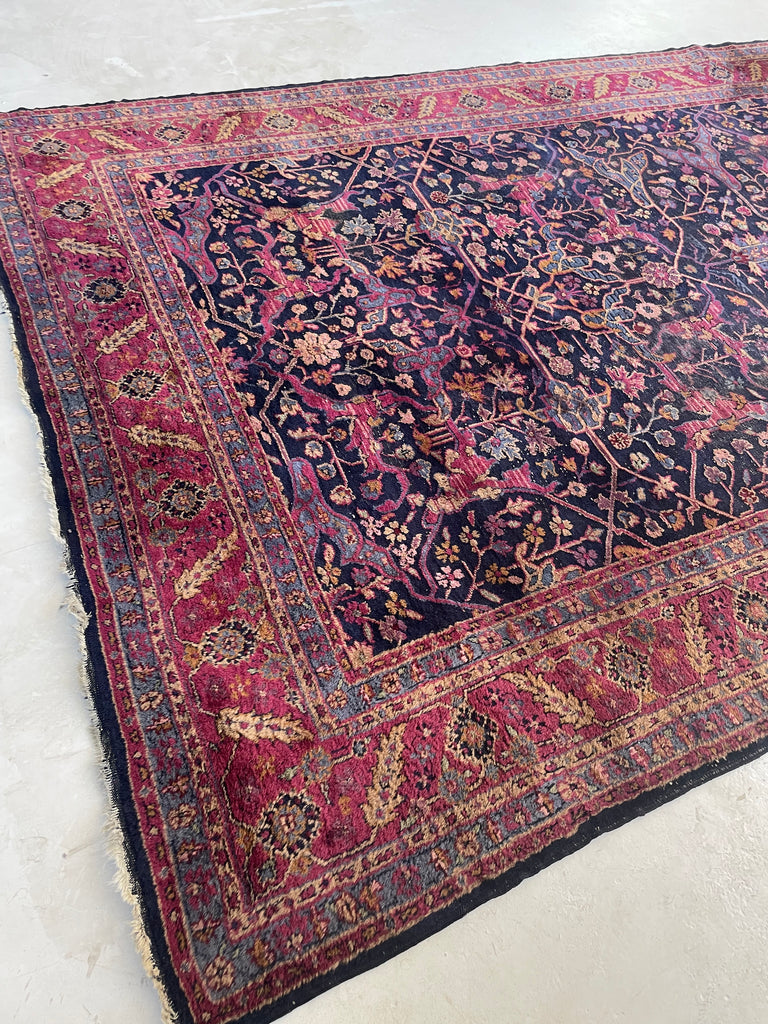RARE Size Semi-Antique Kelleh Garrus Design | Berry, Plum, Indigo, with Gorgeous Highlight Colors | 7.9 x 16.3