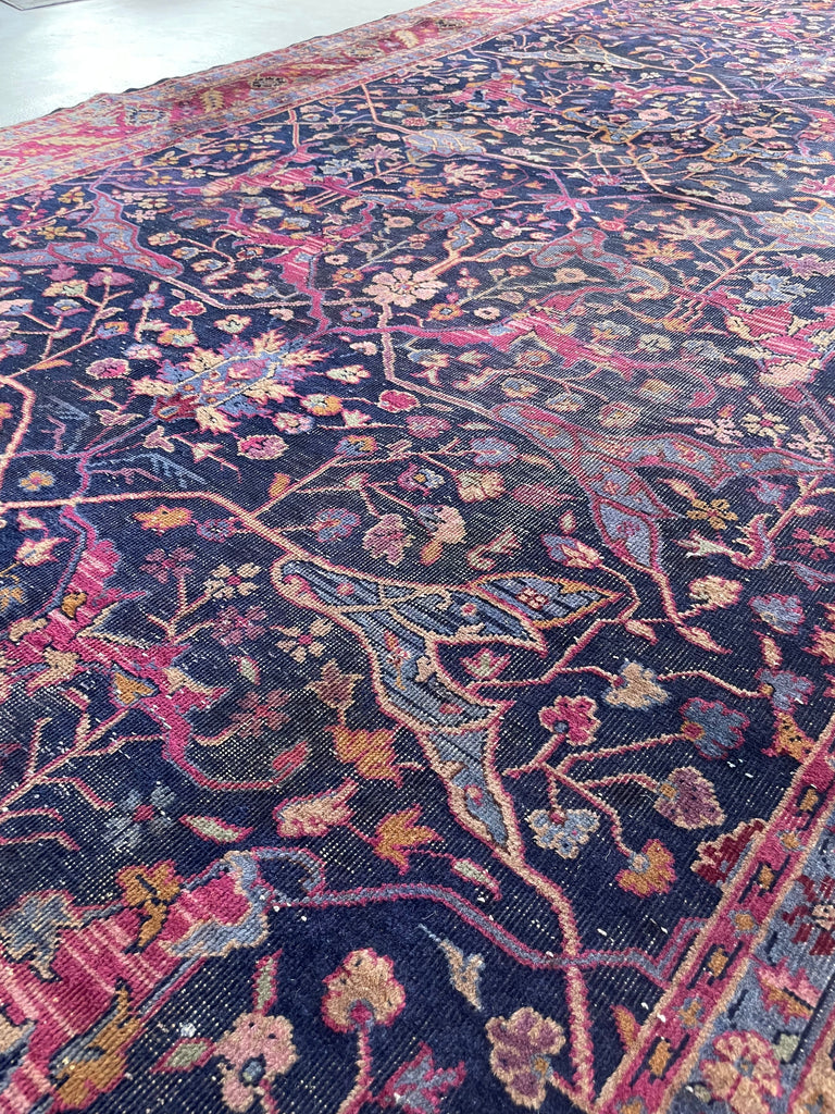 RARE Size Semi-Antique Kelleh Garrus Design | Berry, Plum, Indigo, with Gorgeous Highlight Colors | 7.9 x 16.3