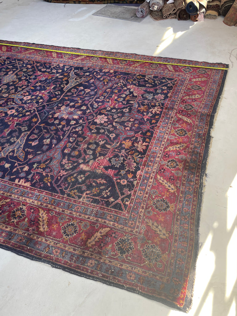 RARE Size Semi-Antique Kelleh Garrus Design | Berry, Plum, Indigo, with Gorgeous Highlight Colors | 7.9 x 16.3