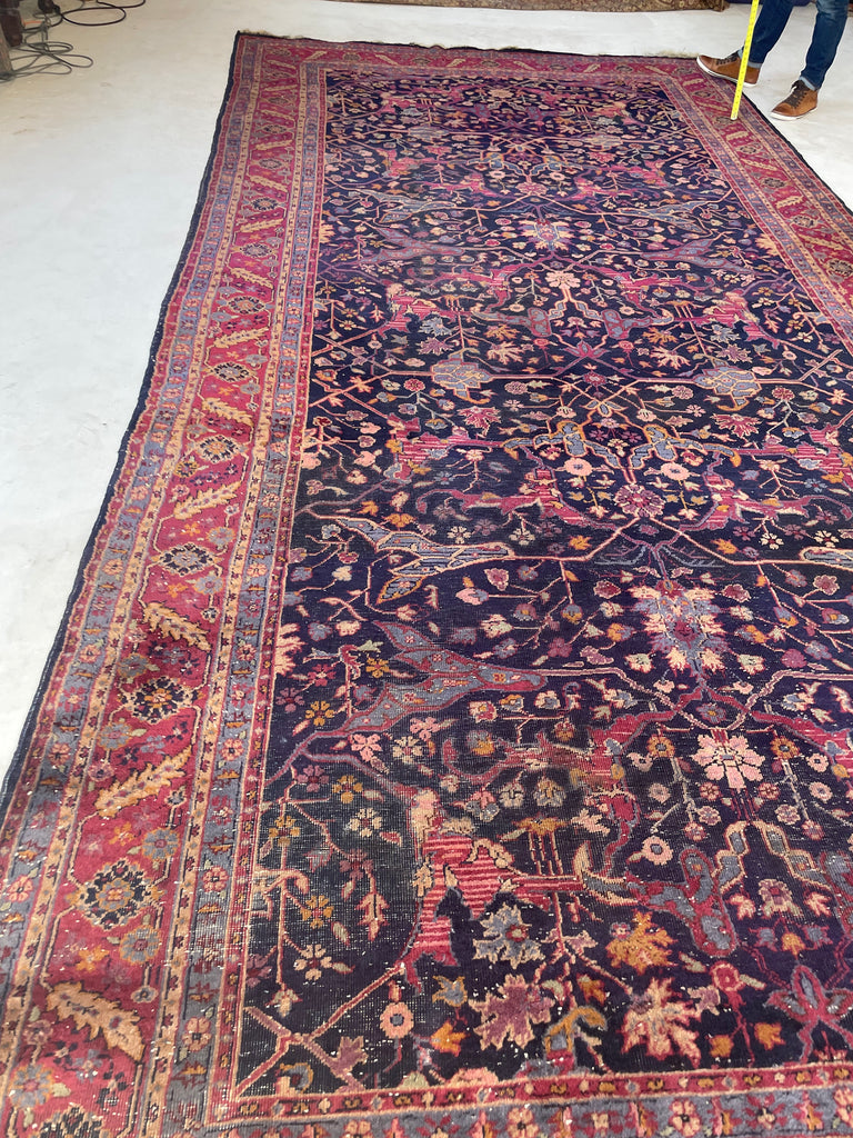 RARE Size Semi-Antique Kelleh Garrus Design | Berry, Plum, Indigo, with Gorgeous Highlight Colors | 7.9 x 16.3