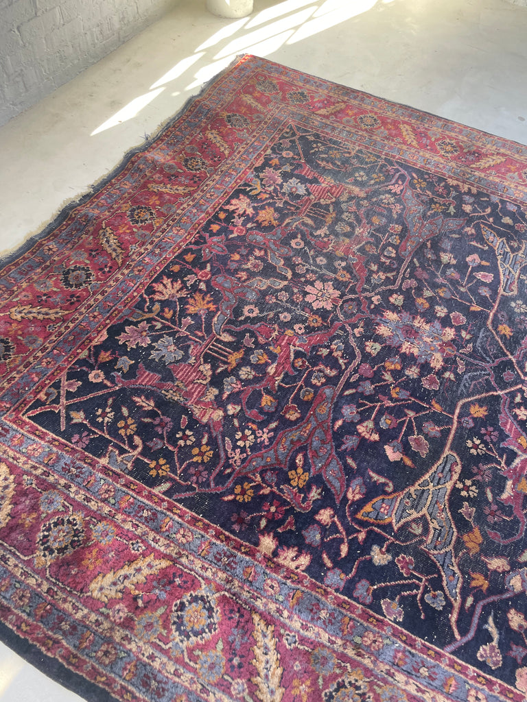 RARE Size Semi-Antique Kelleh Garrus Design | Berry, Plum, Indigo, with Gorgeous Highlight Colors | 7.9 x 16.3