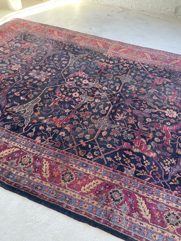 RARE Size Semi-Antique Kelleh Garrus Design | Berry, Plum, Indigo, with Gorgeous Highlight Colors | 7.9 x 16.3