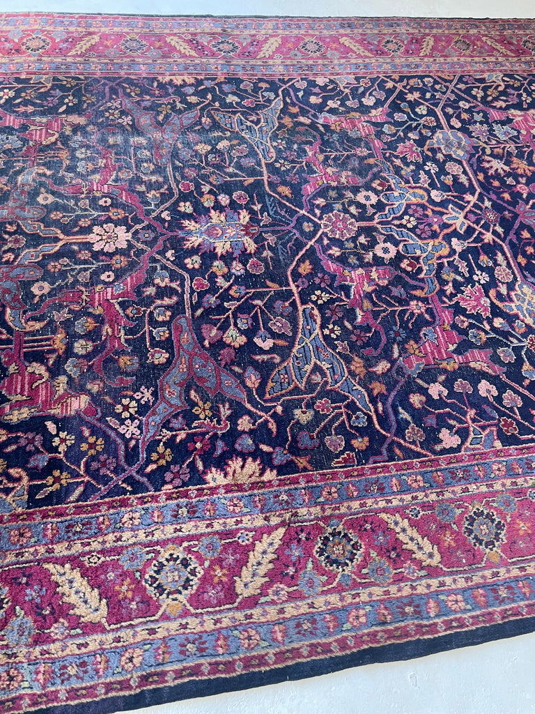 RARE Size Semi-Antique Kelleh Garrus Design | Berry, Plum, Indigo, with Gorgeous Highlight Colors | 7.9 x 16.3