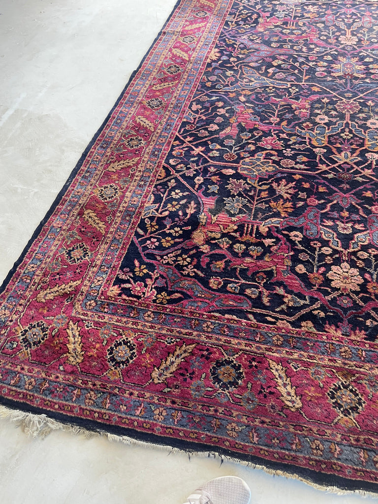 RARE Size Semi-Antique Kelleh Garrus Design | Berry, Plum, Indigo, with Gorgeous Highlight Colors | 7.9 x 16.3