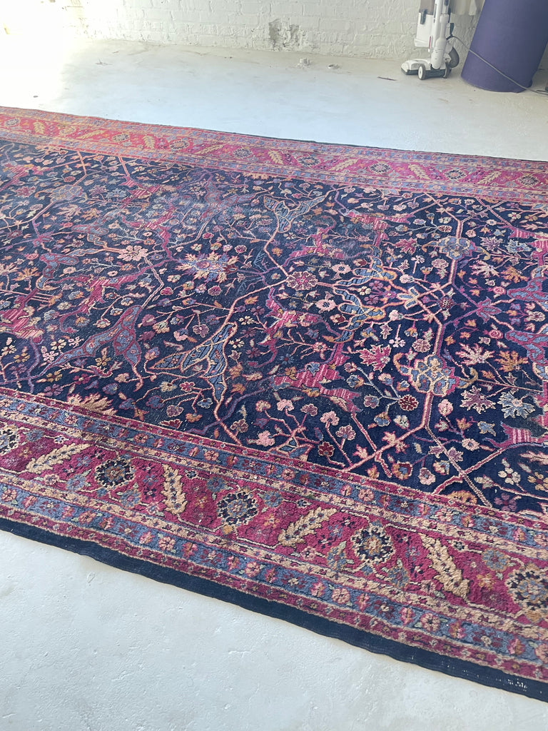 RARE Size Semi-Antique Kelleh Garrus Design | Berry, Plum, Indigo, with Gorgeous Highlight Colors | 7.9 x 16.3