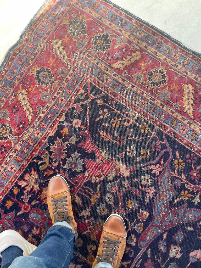 RARE Size Semi-Antique Kelleh Garrus Design | Berry, Plum, Indigo, with Gorgeous Highlight Colors | 7.9 x 16.3